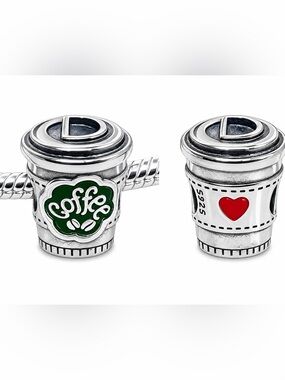 925 Coffee Lovers Charm For Most Charm Bracelets, NEW